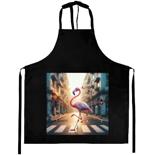 A beautiful flamingo is listening to music. Aprons