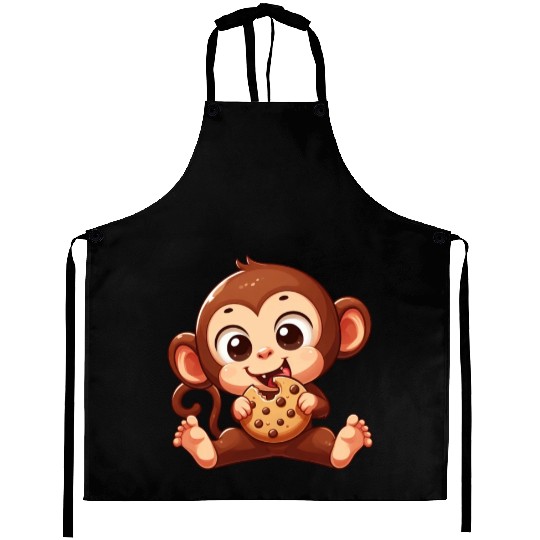 Cute Chimpanzee with Cookie Cartoon Aprons