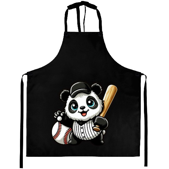 Panda Baseball Player in Action Aprons