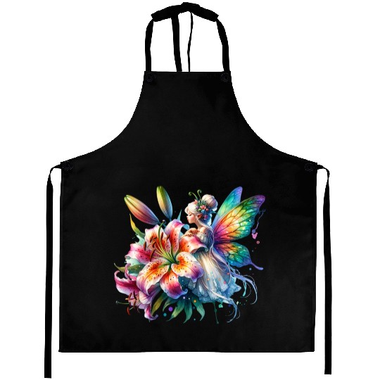 Tiger Lily Fairy Floral Fantasy Watercolor Aprons