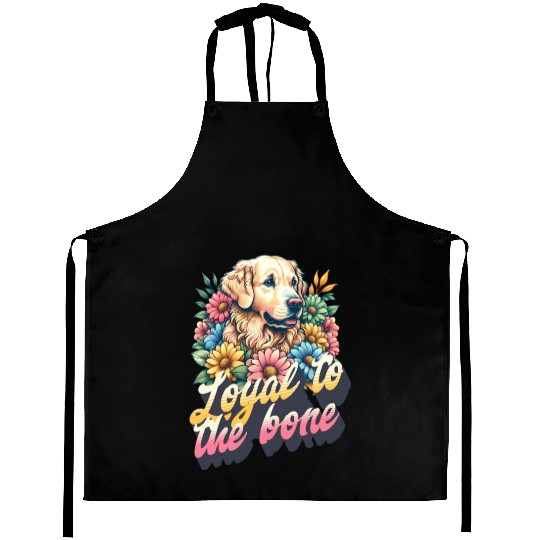 Loyal to the bone -floral golden retriever design Aprons