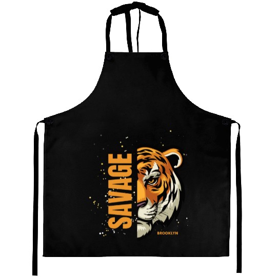 Black Illustrative Savage Aprons