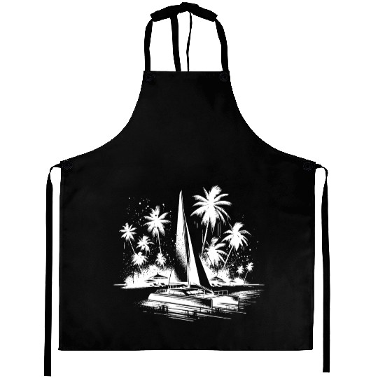 Catamaran Sailing Boat With Palm Trees Aprons