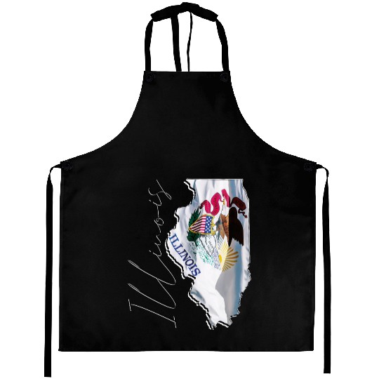 Illinois State Flag in Illinois State Map IL Aprons