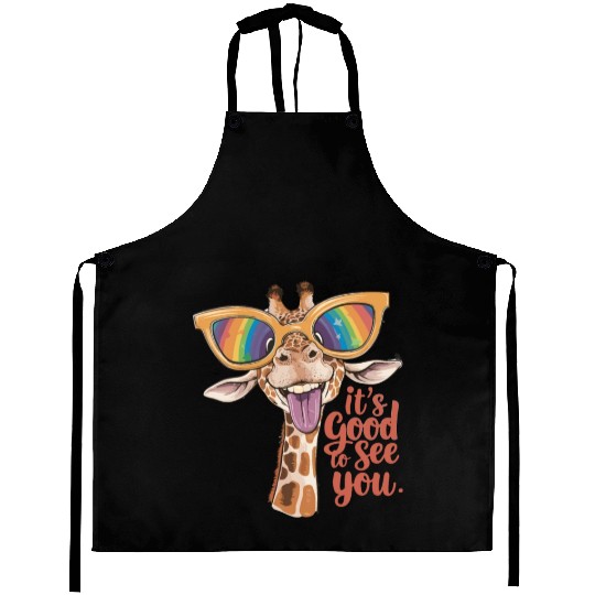 Funky Giraffe With Colorful Sunglasses Fun Saying Aprons