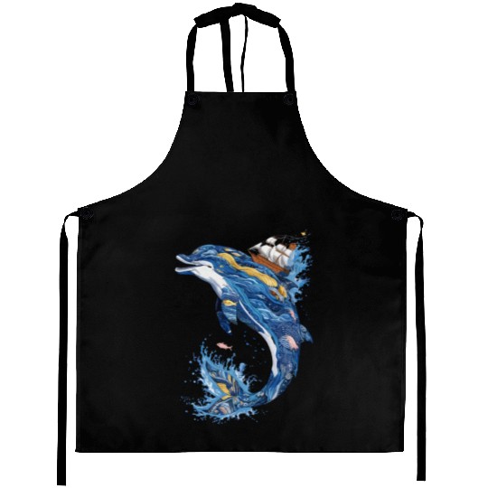Majestic Ocean Waves Sailing Adventure Dolphin Aprons