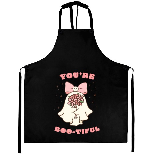 Pink halloween ghost girl with diasy flower Aprons