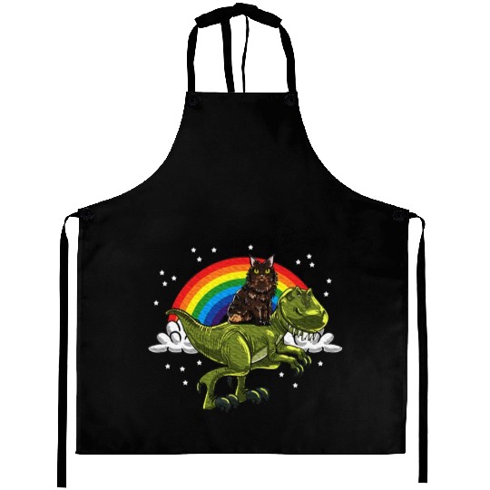 T Rex Dino Maine Cat Rainbow Feline Cat Lover Aprons