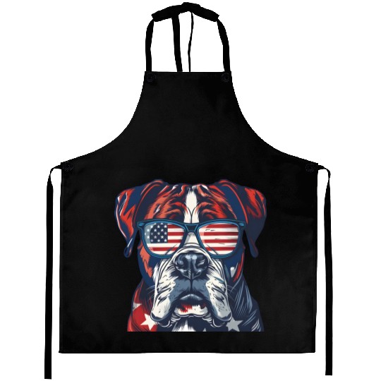 Boxer dog. American memorial day Aprons