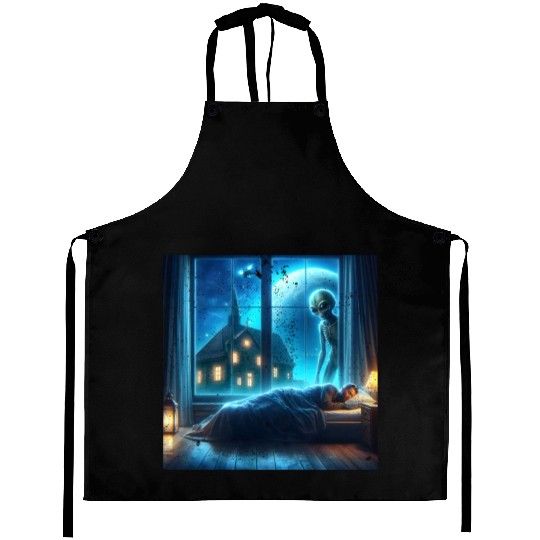 Alien watches sleeping people Aprons