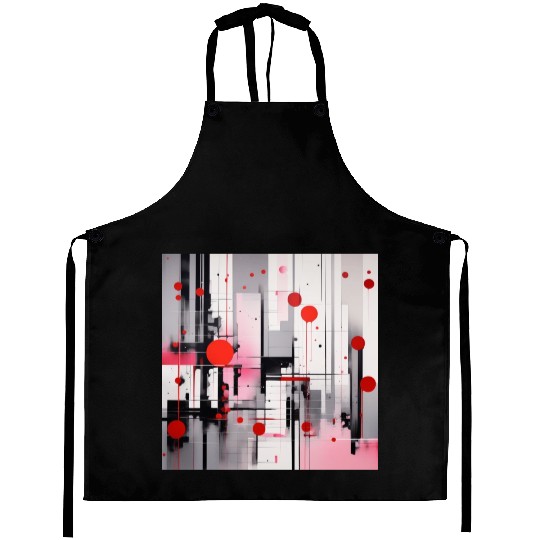 Red Black Light Pink and Gray Dots and Lines Aprons
