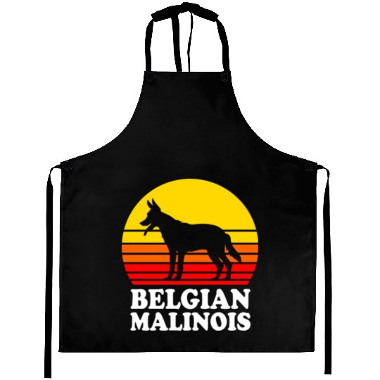 Retro Sunset Dog Silhouette Belgian Malinois Dog Aprons