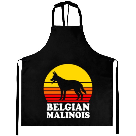 Retro Sunset Dog Silhouette Belgian Malinois Dog Aprons
