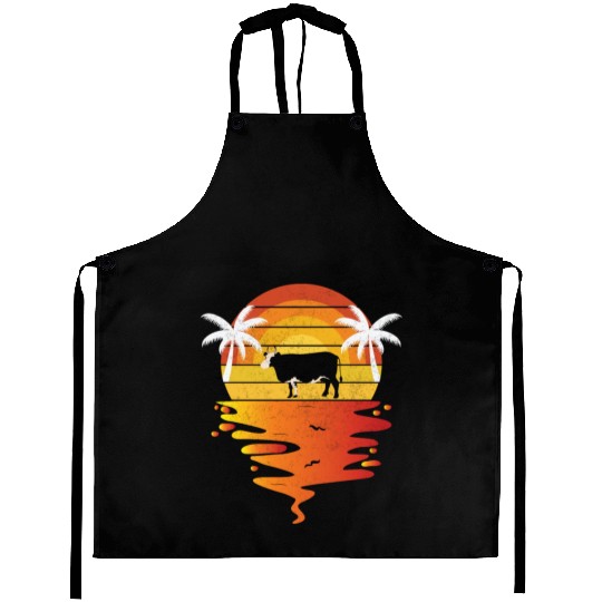 Sunset Cow and Palm Tree Scene Aprons