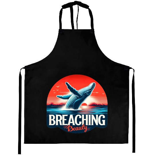 Retro Whale Breaching Ocean Aprons