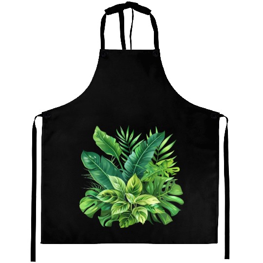 Verdant Haven: Tropical Leaf Ensemble Aprons
