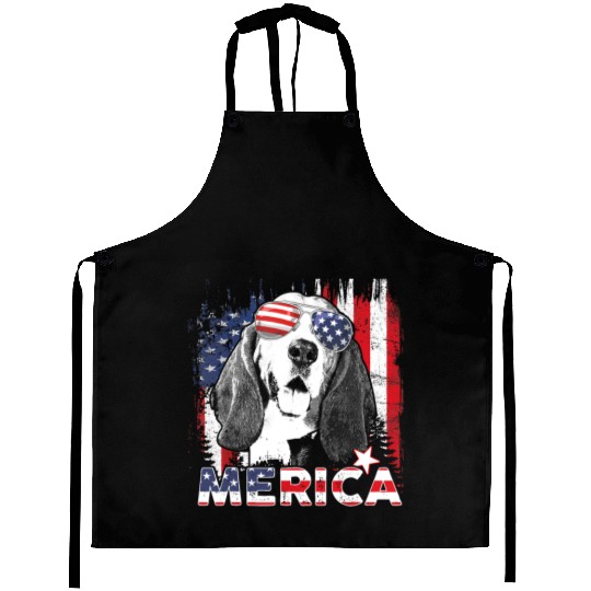 Basset Hound 4th Of July US Flag Merica Dog Lover Aprons
