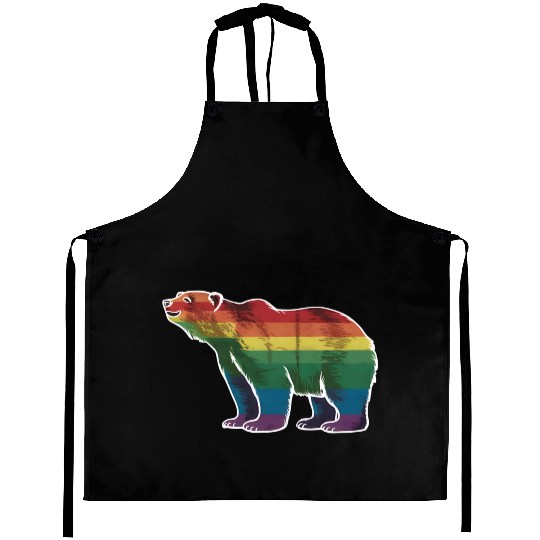 Retro Polar Bear Rainbow Lesbian LGBT Gay Pride Aprons