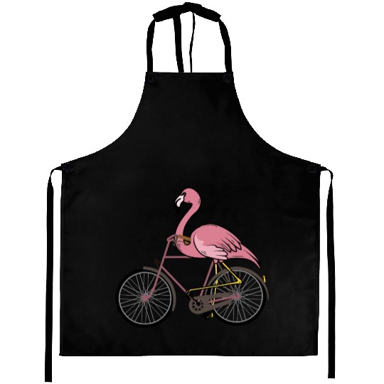 Flamingo Riding A Bicycle Aprons