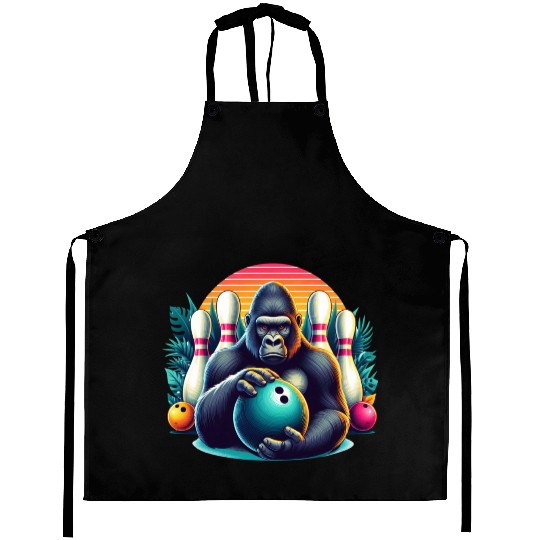 Gorilla Playing Bowling Animal Sports Lovers Aprons