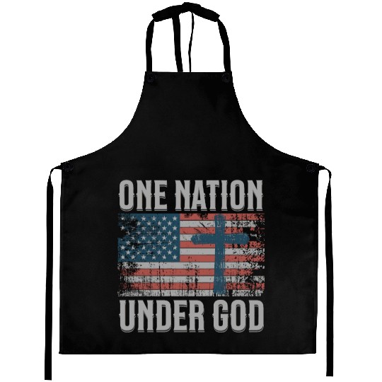 One Nation Under God Retro US Flag Christian Cross Aprons
