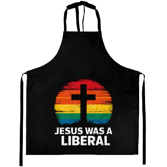Jesus Was A Liberal Retro Sunset Progressive Aprons