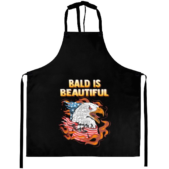 Bald Is Beautiful US Flag Eagle 4th Of July Funny Aprons