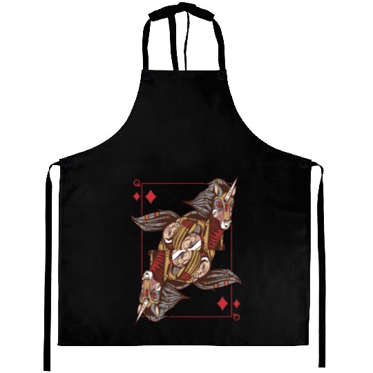 Unicorn steampunk card game Queen of Diamonds Poke Aprons