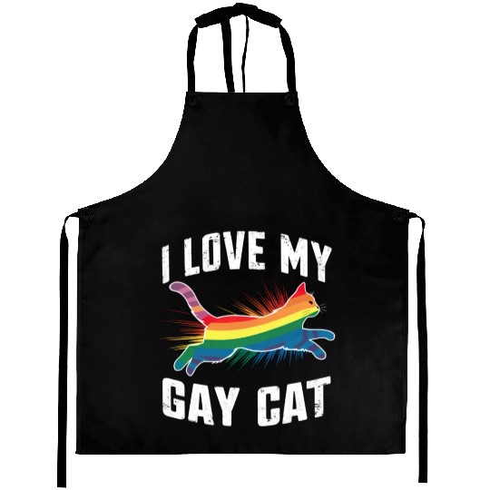 I Love My Gay Cat Funny Rainbow Pride Lgbt Aprons
