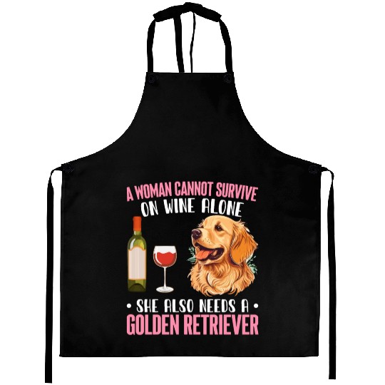 Woman Wine She Needs Golden Retriever Dog Dog Love Aprons