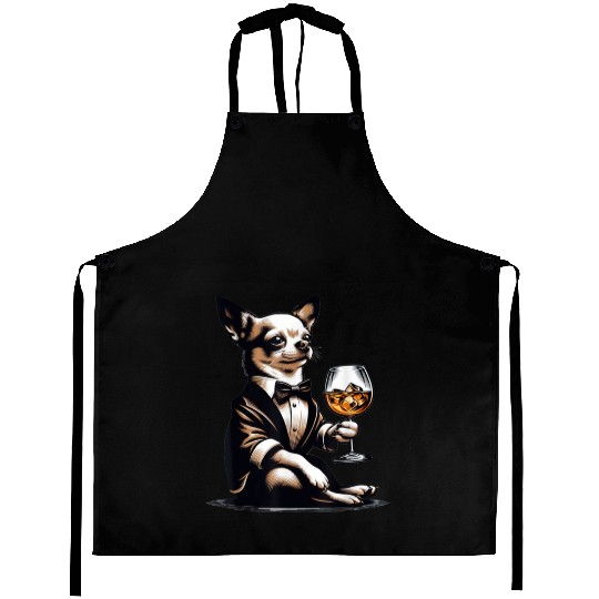 Chihuahua Dog Drinking Whiskey Puppy Aprons