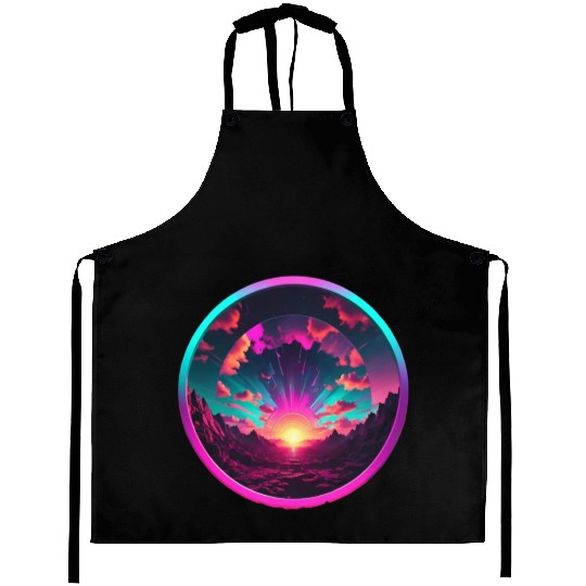 Synthwave Colorful Cosmos Design inside Circle Aprons