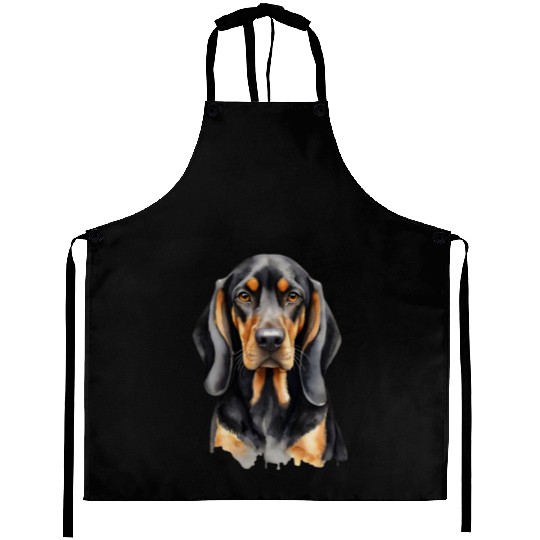 Elegant watercolor Black & Tan Coonhound Dog Aprons