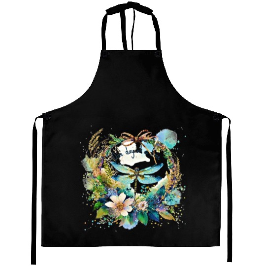 One day at a time dragonfly floral Aprons