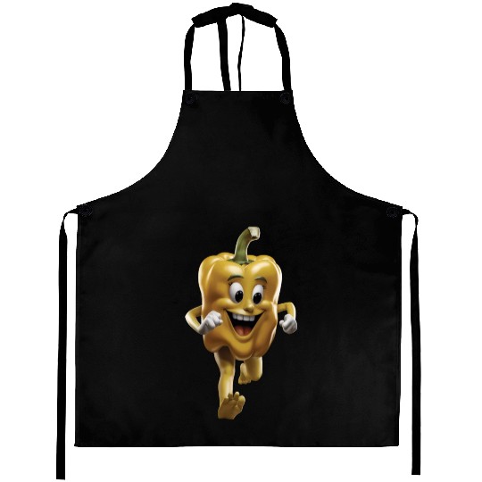 Yellow Bell Pepper Running Realistic Aprons