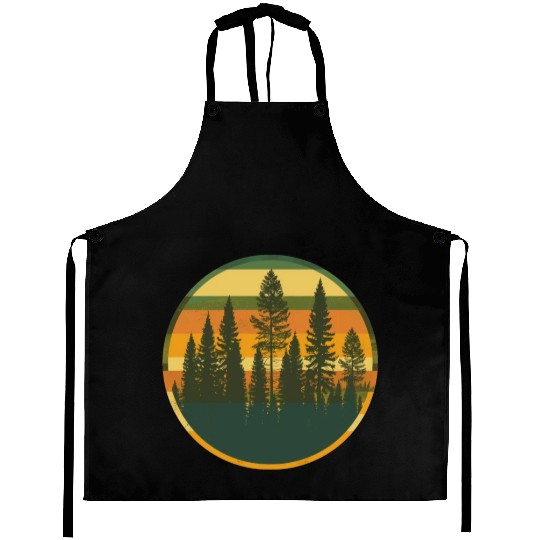 Sunset Forest Nature Outdoors Retro 80s Vibe 2 Aprons