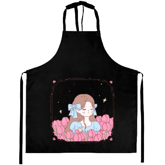 girl and tulips Aprons