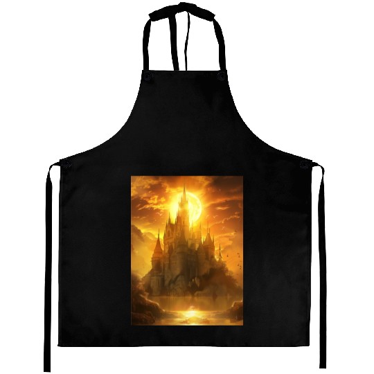 Beautiful Castle with Sun on Background Aprons