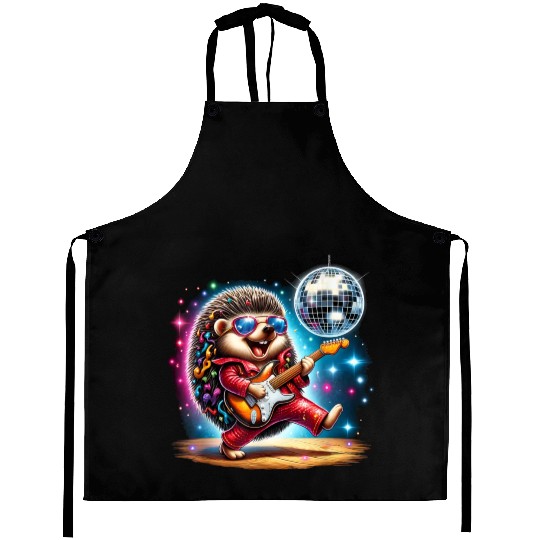 Disco Ball Guitar Hedgehog Aprons