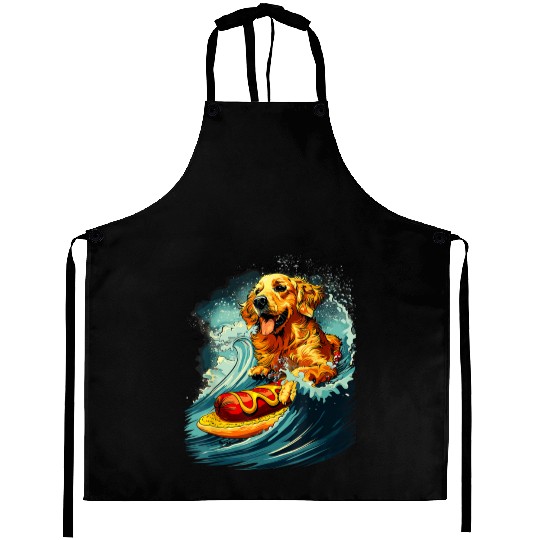 Space Dog surfing Hot Aprons