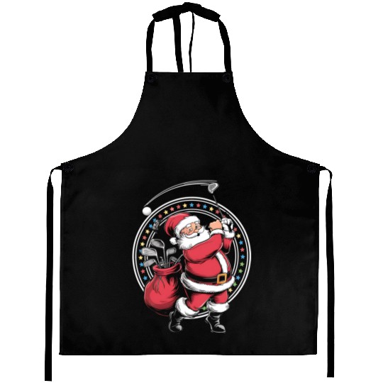 Golf Oh Christmas Santa Claus Vintage Golfer Golfi Aprons