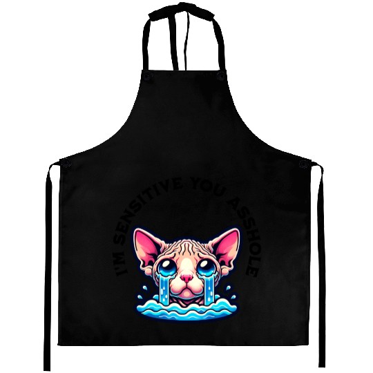 Funny Sphynx Cat Humourous Saying I Am Sensitive Aprons