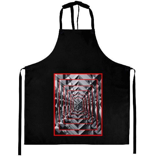 Black/gray rectangle, deep effect and red lines. Aprons