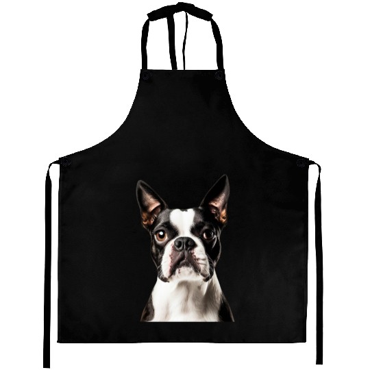 Cute Boston Terrier Dog Face, Adorable Pet Lover Aprons