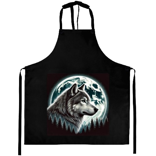Nature Moon Alpha Cute Wolf Moon nature Aprons