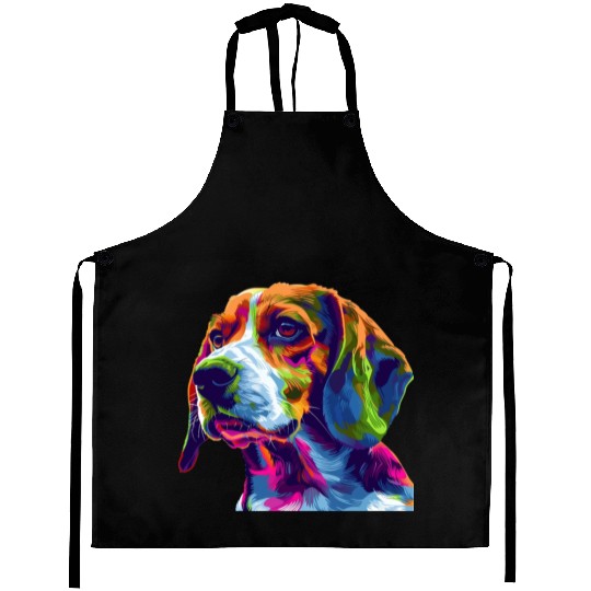 Colorful Beagle Dog Portrait Art Aprons