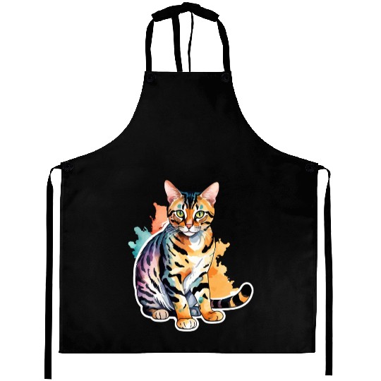 Leopard Cat Watercolor Aprons