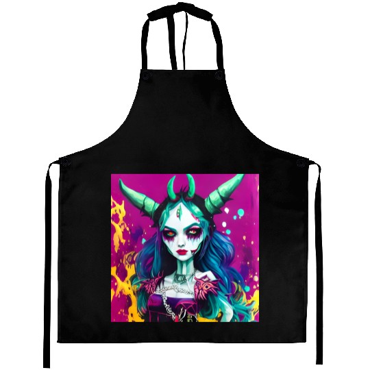 Goth Devil Demon Vampire Girl Street Pop Art Aprons