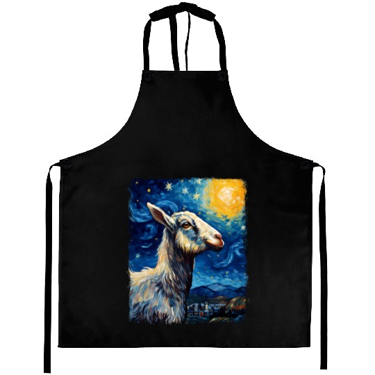 Goat Farm Animal Farmer Starry Night Painting Aprons