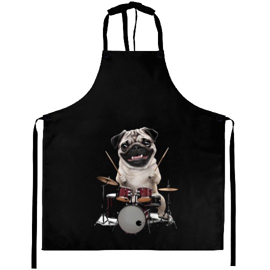 Pug Playing Drums Realistic Aprons